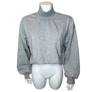 Pilcro Cropped Mock Neck Sweatshirt M/L Pullover Gray